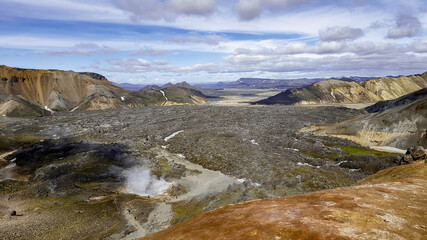 Travel to Iceland. Beautiful Icelandic landscape with mountains. Fjallabak Nature Reserve.