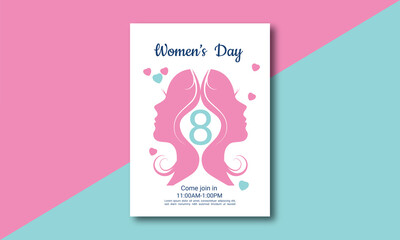 Vector templates with cute women for card, poster, flyer. Happy Women's Day Flyer. Vector illustration. 