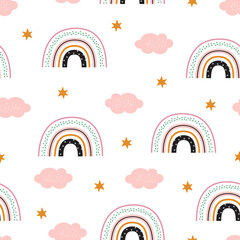 seamless pattern with rainbow and clouds, children print