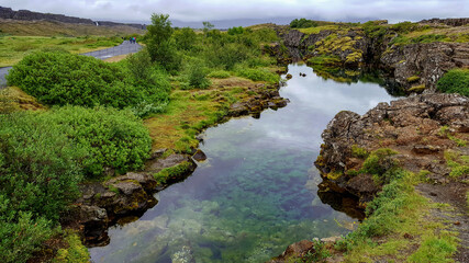 Naklejka na ściany i meble Travel to Iceland. Beautiful Icelandic landscape. Thingvellir Iceland Nature Reserve​