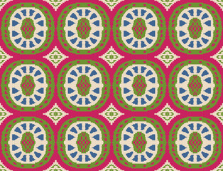 tribal uzbek suzani design, ceramic tiles pattern. Arabic tile texture with geometric and floral ornaments. Decorative elements for textile, book covers, print, gift wrap. Vintage boho style.