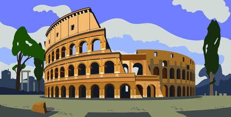 Rome, colosseum, аrchitectural monument, travel, vector. - obrazy, fototapety, plakaty