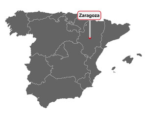 Landkarte von Spanien mit Ortsschild von Zaragoza