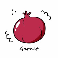 Cute garnet in doodle style with outline. Doodle vector illustration. Garnet isolated on white background.