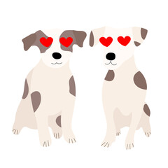 Jack Russell Terrier Cute dogs with with love in the eyes. Funny animals. Vector hand drawn illustration. Perfect for creating cards, posters, labels, T-shirts, banners, stickers and veterinary blog