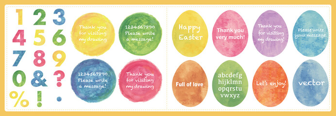 Vector watercolor circles, eggs and numbers set