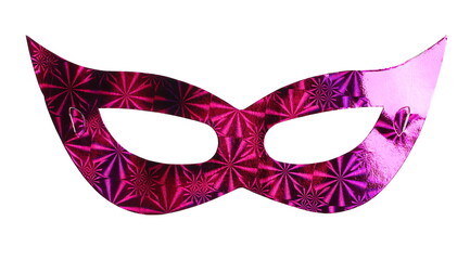 Pink masquerade ball glittering face mask, disguise for carnivals and parties isolated on white...