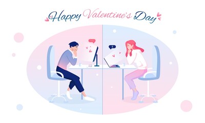 Lovers celebrating Valentines Day online