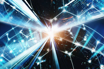Abstract background of Digital network and connection city at night