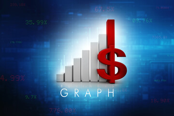 3d illustration of American dollar icon with business graph on abstract business background
