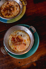 panned egg , Fried Egg with Toppings, Vietnam food, Thai food