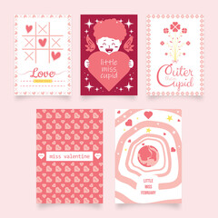 Minimalist pink Valentine's day cards set love abstract A5 template design vector ai and eps10