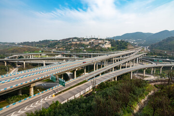Obraz premium The intersecting multi-storey overpass in Chongqing, China