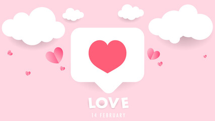 Cloud paper with heart love background on pink background. Vector Illustration EPS 10