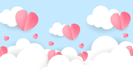 Fototapeta na wymiar Cloud paper with heart background on blue background. Vector Illustration EPS 10