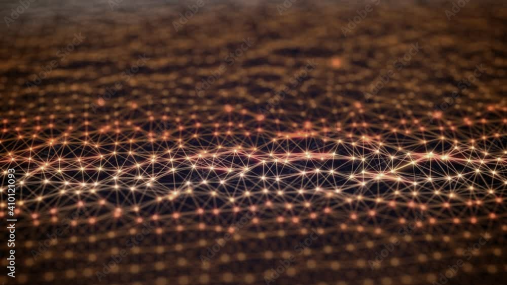 Poster digital plexus of glowing and blinking lines and dots surface. abstract background. 3d rendering of 