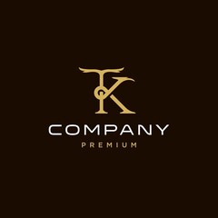 TK KT T K elegant gold classic logotype design vector, vintage wing K and T letter logo