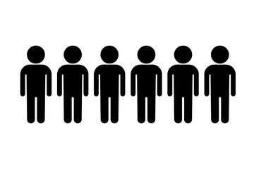 Group of people vector illustration. Six person standing in a row