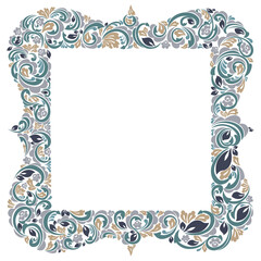 Floral frame made of leaves and flowers vector vintage design, decorative blank classic style border, luxury beautiful background, invitation or greeting card with place for text.