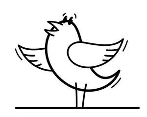 Little cute bird standing and singing birdsong funny cartoon flat vector illustration isolated on white.