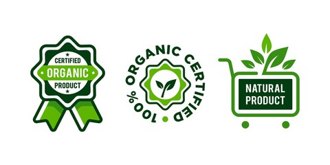 certified organic Set of labels and stickers for green organic food and drink, and natural product. Vector illustration concepts for web design, packaging design 