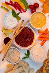 Party food - dips, crudites and bread sticks