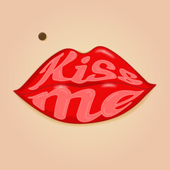 Illustration of red lips with the inscription " Kiss me"