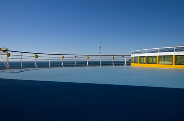 Pooldeck or swimmingpool with sun deck on modern Costa cruiseship or cruise ship liner with sun...