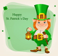 Happy St Patrick's day. Cheerful leprechaun