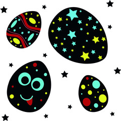 Easter eggs, seamless print, no background, print on soccer, clothing, bag, black eggs. Vector