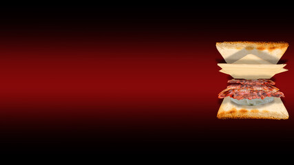 Bacon and cheese sandwich red background 16 9