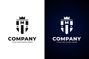 Modern Shield and letter m logo template.Vector shield emblem design. Shield logo design.