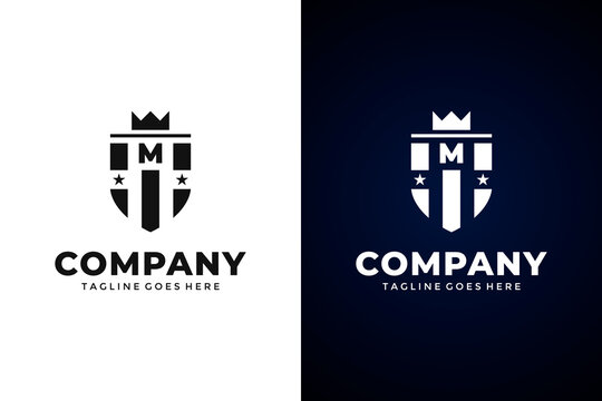 Modern Shield and letter m logo template.Vector shield emblem design. Shield logo design.