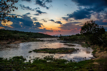 Mara River at sundown in Masai Mara National Park in Kenya