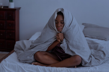 Sleepless night, problems, pain and insomnia in dark