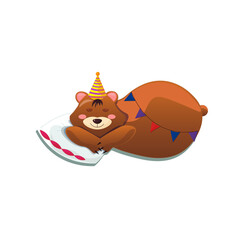Cartoon sleeping grizzly bear isolated on white background. Vector illustration.