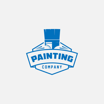 Badge Painting business company logo design. Paintbrush symbol. Emblem painting vintage