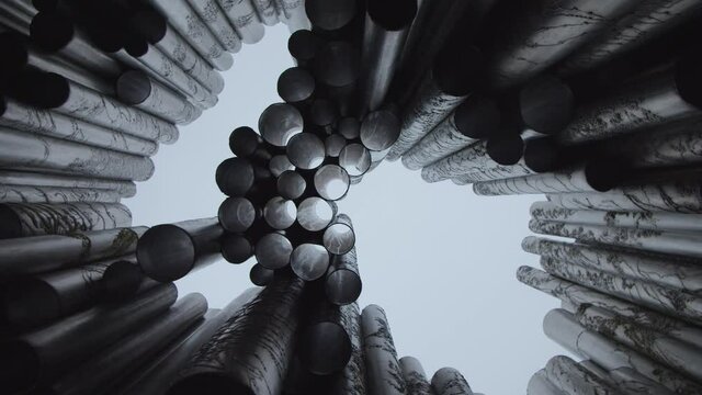 Slow tracking shot looking up through The Sibelius Monument