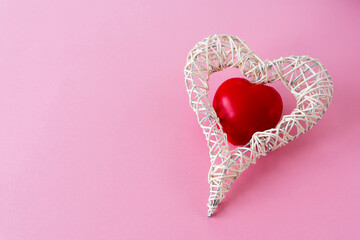 Heart on a pink background. Copy space for writing text. For valentine's day or 8 march background.