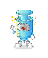 syringe yawn character. cartoon mascot vector