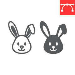 Easter rabbit line and glyph icon, funny and holiday, easter bunny vector icon, vector graphics, editable stroke outline sign, eps 10.