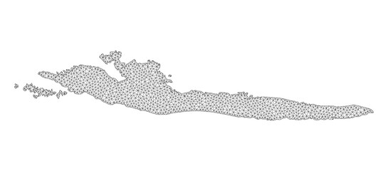 Polygonal mesh map of Hvar Island in high detail resolution. Mesh lines, triangles and points form map of Hvar Island.