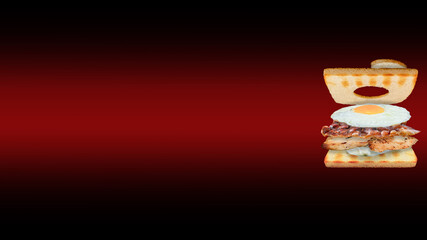 Chicken bacon and egg sandwich red background 16 9