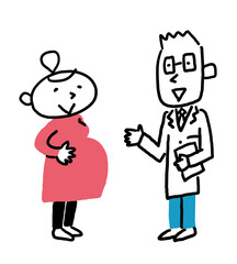 立って微笑んでいる妊娠中の女性と医者
