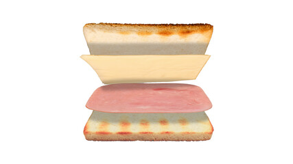 Ham and cheese sandwich white background