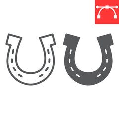 Horseshoe line and glyph icon, lucky and talisman, horse shoe vector icon, vector graphics, editable stroke outline sign, eps 10.