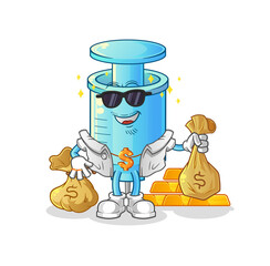 syringe rich character. cartoon mascot vector