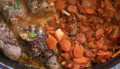 Tasty roulades beef on plate..