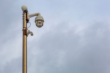 Vintage iron lantern in a public park in the daytime