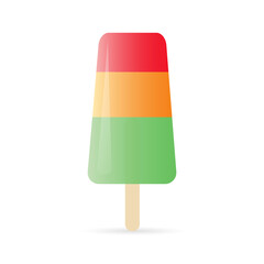 Bright ice cream on a stick. Tri-colored fruit ice. Vector illustration on white background